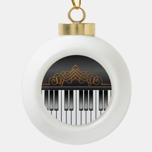 Piano Keyboard Ceramic Ball Christmas Ornament (Front)