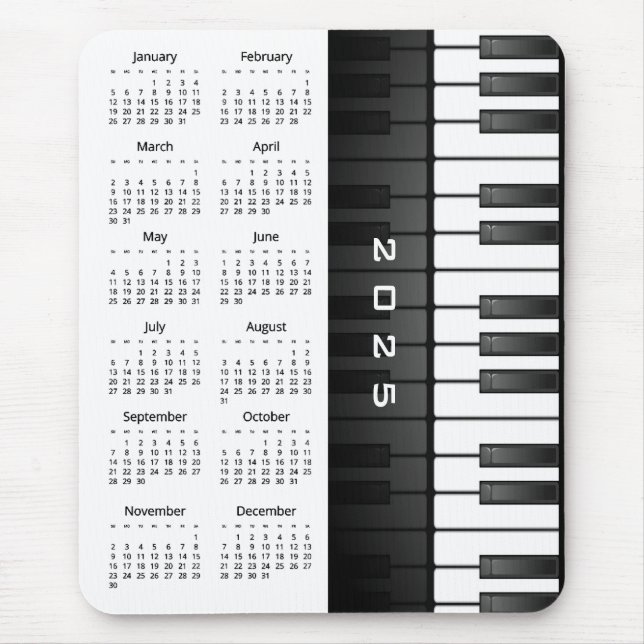 Piano Keyboard Design 2025 Calendar Mousepad (Front)
