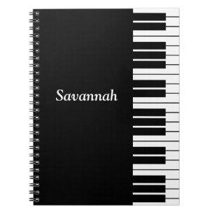 Piano Keyboard Keys, Black and White Notebook