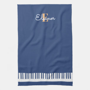 Piano Keyboard Keys Musical Instrument Monogram Tea Towel