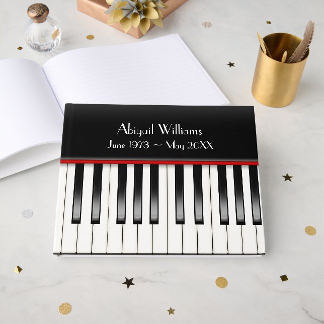 Piano Keyboard Memorial Service Guest Book (Front Open)