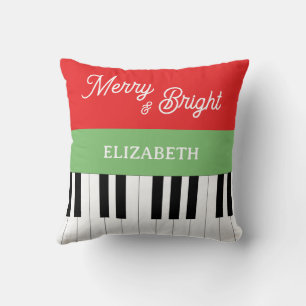 Piano Keyboard Merry & Bright Pianist Christmas Cushion