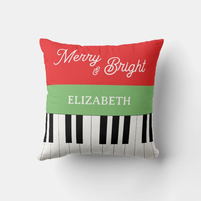 Piano Keyboard Merry & Bright Pianist Christmas  Cushion (Back)