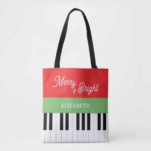 Piano Keyboard Merry & Bright Pianist Christmas  Tote Bag