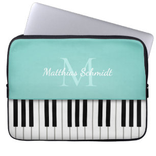 Piano Keyboard Monogrammed Personalised Aqua Laptop Sleeve