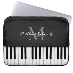 Piano Keyboard Monogrammed Personalised Black Laptop Sleeve