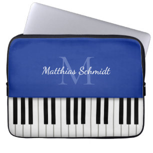 Piano Keyboard Monogrammed Personalised Royal Blue Laptop Sleeve