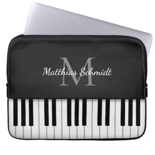 Piano Keyboard Monogrammed Personalized Black Laptop Sleeve