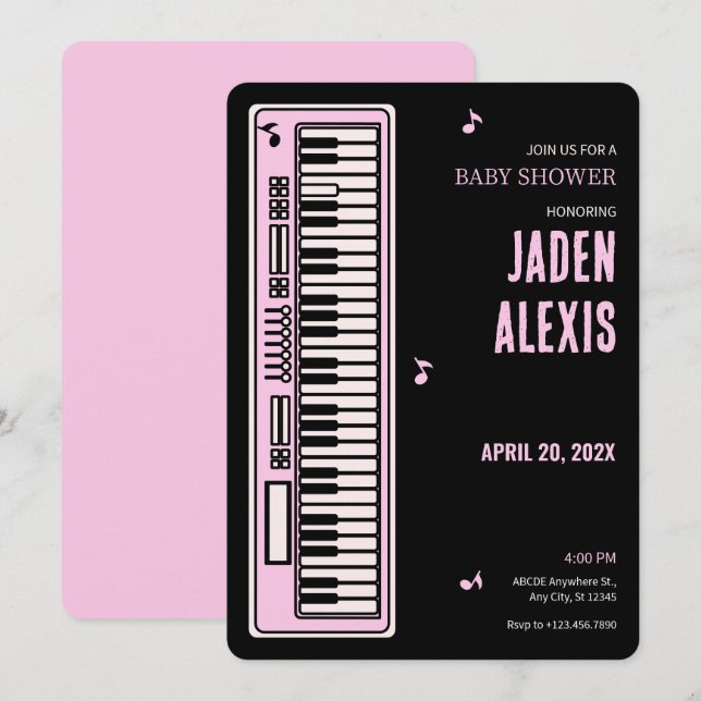 Piano keyboard music baby shower invitation (Front/Back)