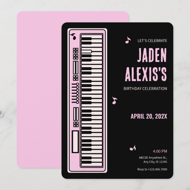 Piano keyboard music birthday  invitation (Front/Back)