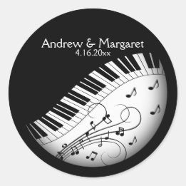 Piano Keyboard Music Design Names Date Classic Round Sticker