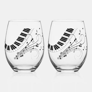 Piano Keyboard Music Design Stemless Wine Glass