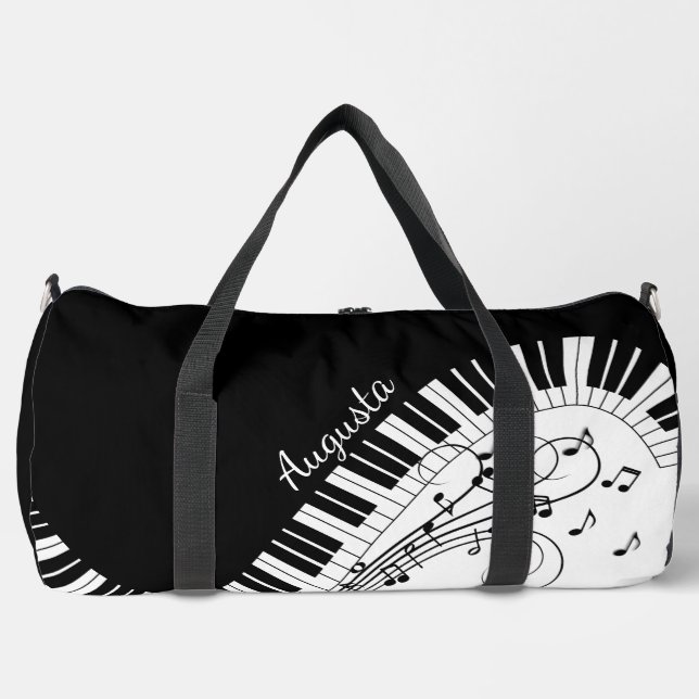 Piano Keyboard Music Design  w/ Name Duffle Bag (Front)