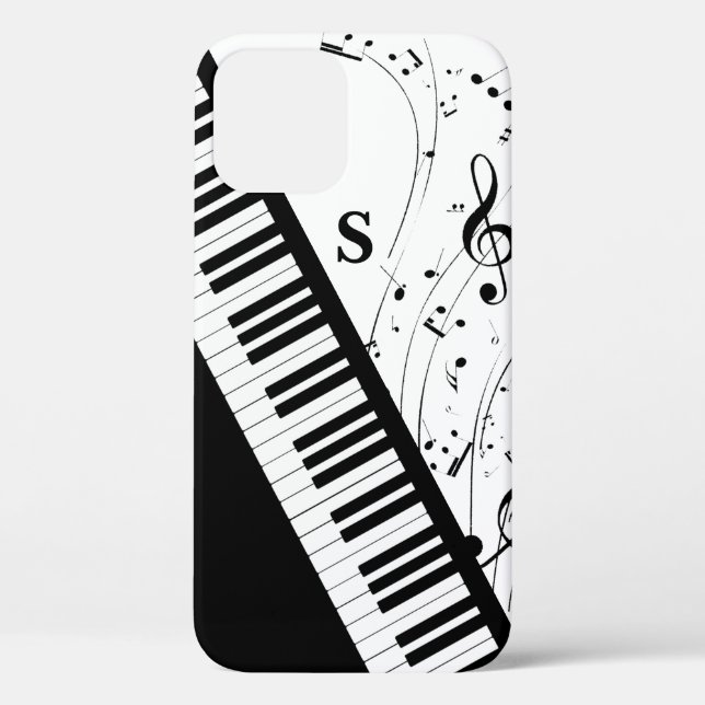Piano Keyboard Music Notes Monogram Black White Case-Mate iPhone Case (Back)
