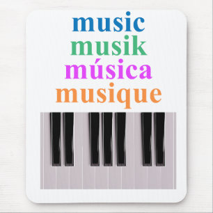 Piano Keyboard Music Text in Multiple Languages Mouse Mat