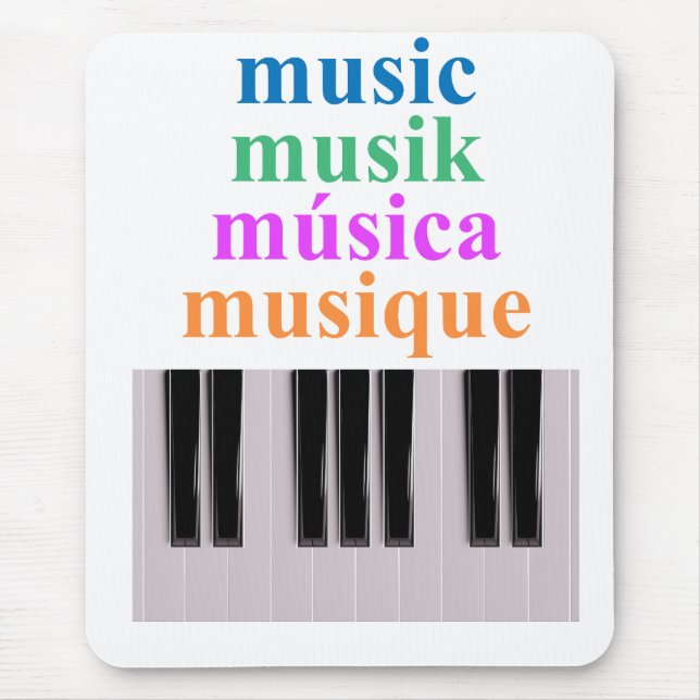 Piano Keyboard Music Text in Multiple Languages Mouse Mat (Front)
