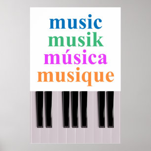 Piano Keyboard Music Text in Multiple Languages Poster