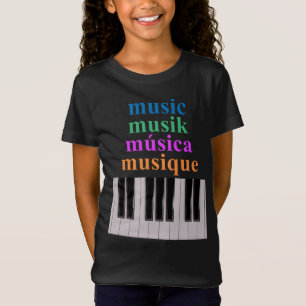 Piano Keyboard Music Text in Multiple Languages T-Shirt
