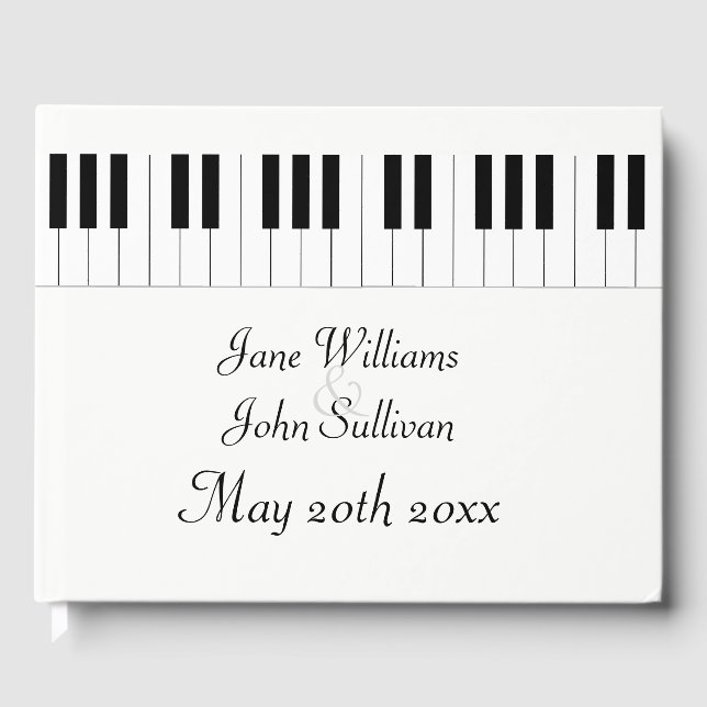 Piano Keyboard Music Themed Wedding Guestbook (Front)