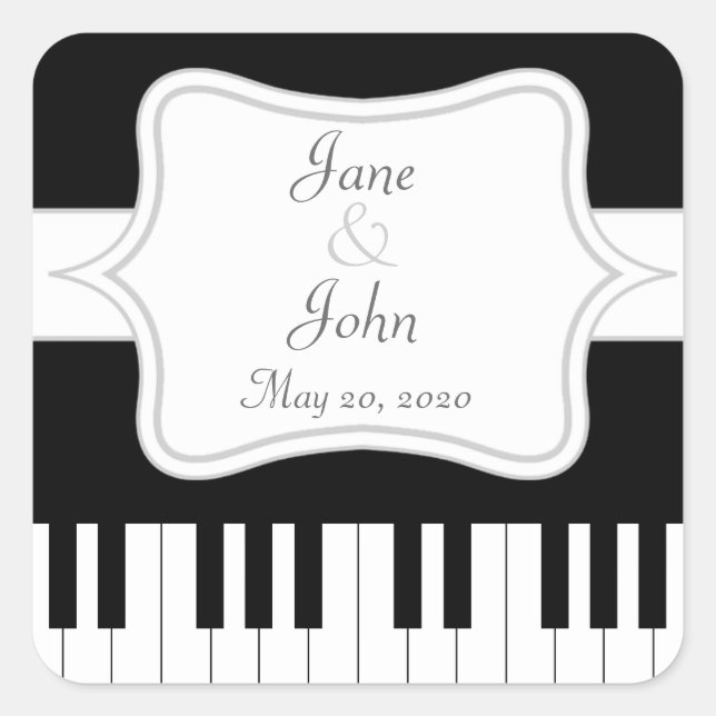 Piano Keyboard Music Wedding Favour Square Sticker (Front)