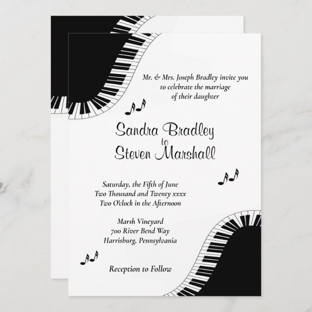Piano Keyboard Music Wedding Theme Invitation (Front/Back)