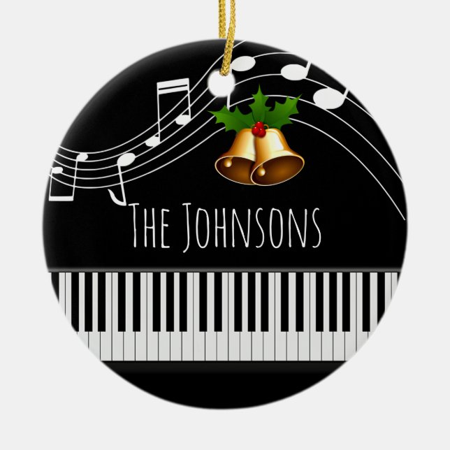 Piano Keyboard & Musical Notes Ceramic Tree Decoration (Front)
