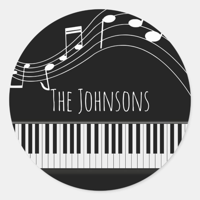 Piano Keyboard & Musical Notes Classic Round Sticker (Front)