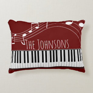 Piano Keyboard & Musical Notes Decorative Cushion