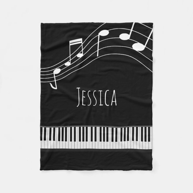 Piano Keyboard & Musical Notes Fleece Blanket (Front)