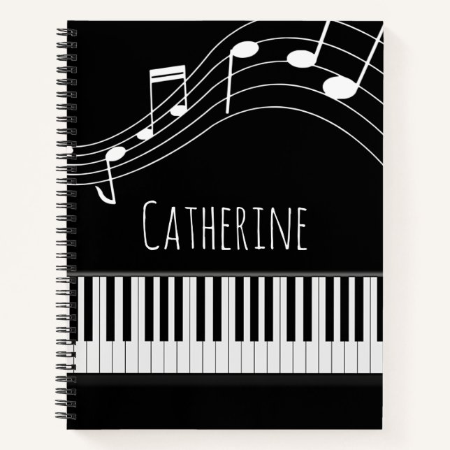 Piano Keyboard & Musical Notes Notebook (Front)