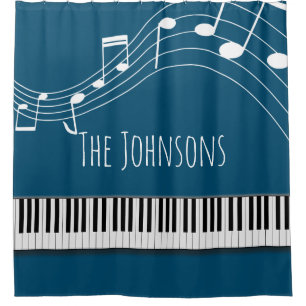 Piano Keyboard & Musical Notes Shower Curtain