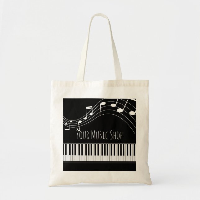 Piano Keyboard & Musical Notes Tote Bag (Front)
