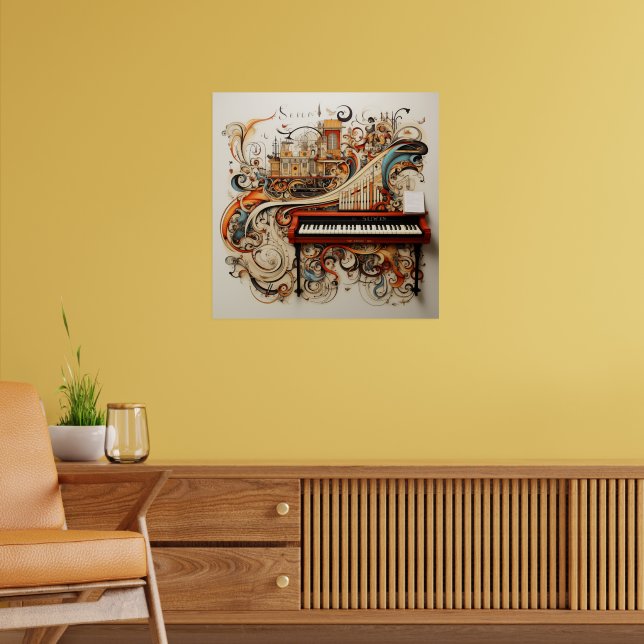 Piano Keyboard Organ Pipes Colourful Abstract  Poster (Living Room 2)