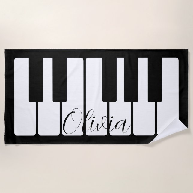 Piano Keyboard Personalised Musician's Beach Towel (Front)