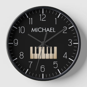 Piano Keyboard Personalised Musician's  black Clock