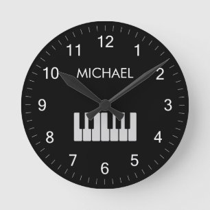 Piano Keyboard Personalised Musician's  black Round Clock