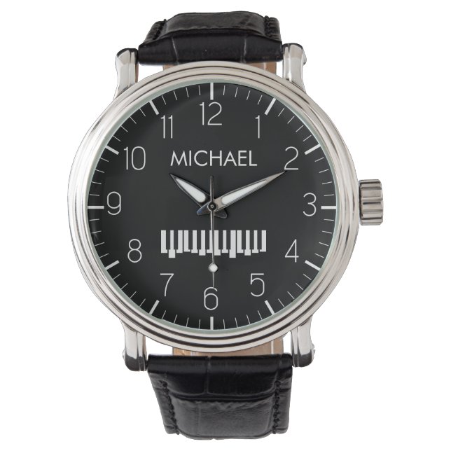 Piano Keyboard Personalised Musician's  black Watch (Front)