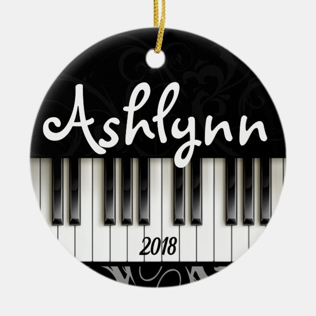 Piano Keyboard Personalised Pianist Musician Gift Ceramic Tree Decoration (Front)