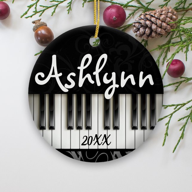 Piano Keyboard Personalised Pianist Musician Gift  Ceramic Tree Decoration (Custom name piano keyboard ornament gift)