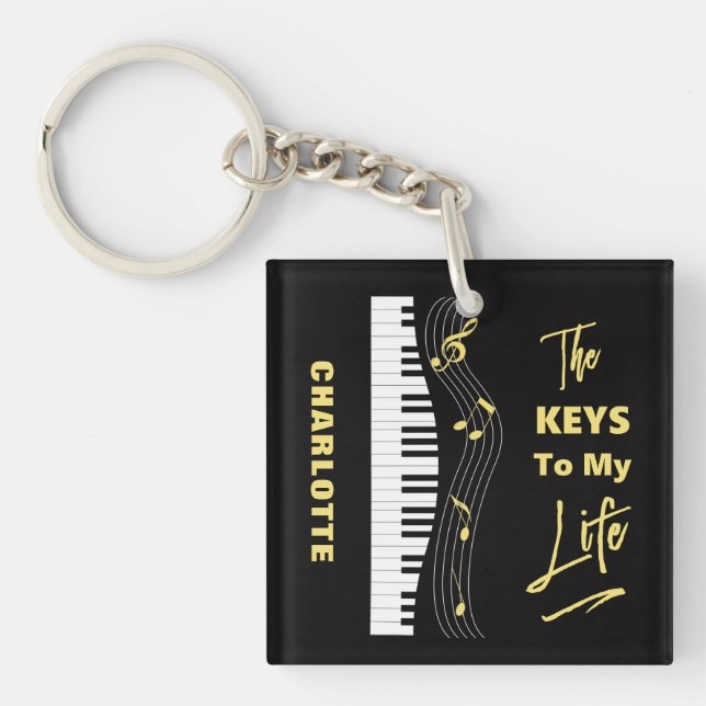Piano Keyboard Players Fun Music Notes Key Ring (Front)
