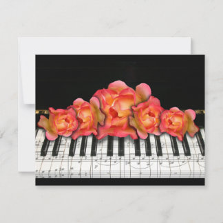 Piano Keyboard Roses and Music Notes
