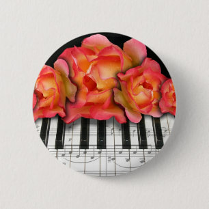 Piano Keyboard Roses and Music Notes 6 Cm Round Badge