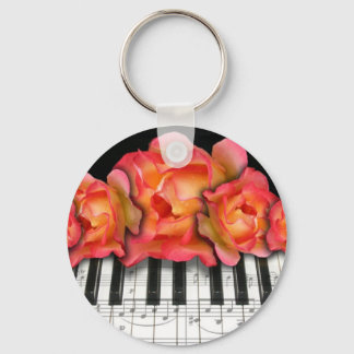 Piano Keyboard Roses and Music Notes Key Ring