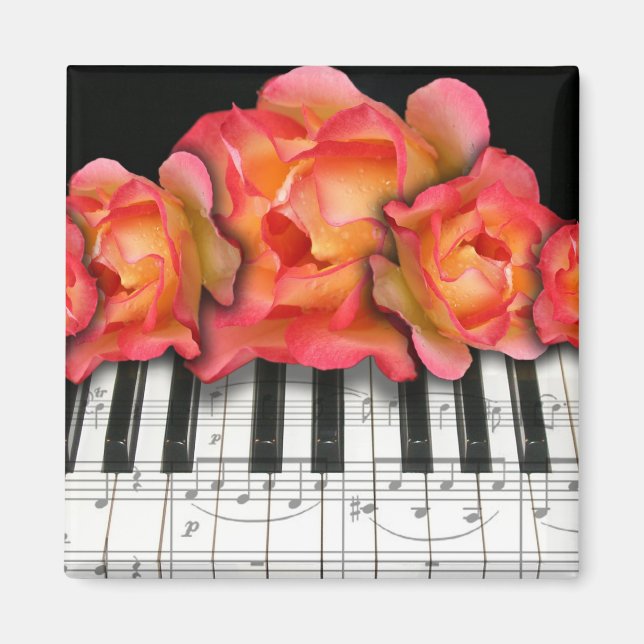 Piano Keyboard Roses and Music Notes Magnet (Front)