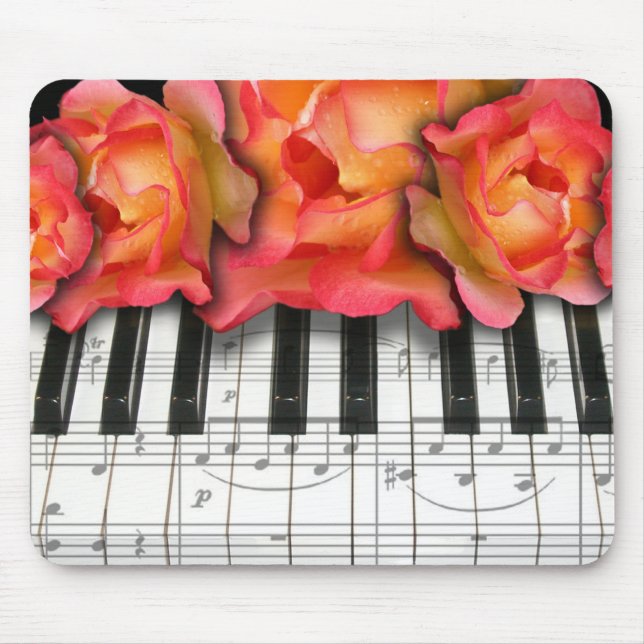 Piano Keyboard Roses and Music Notes Mouse Mat (Front)