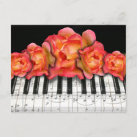 Piano Keyboard Roses and Music Notes