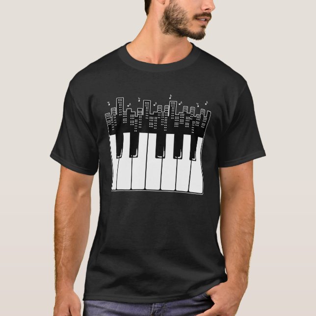 Piano Keyboard Skyline Pianist Music Lover Tee (Front)