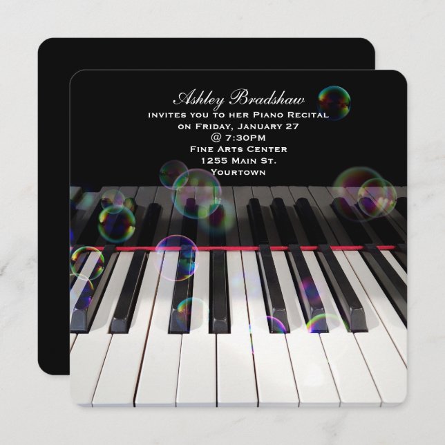 Piano Keyboard with Bubbles for Recital  Invitation (Front/Back)