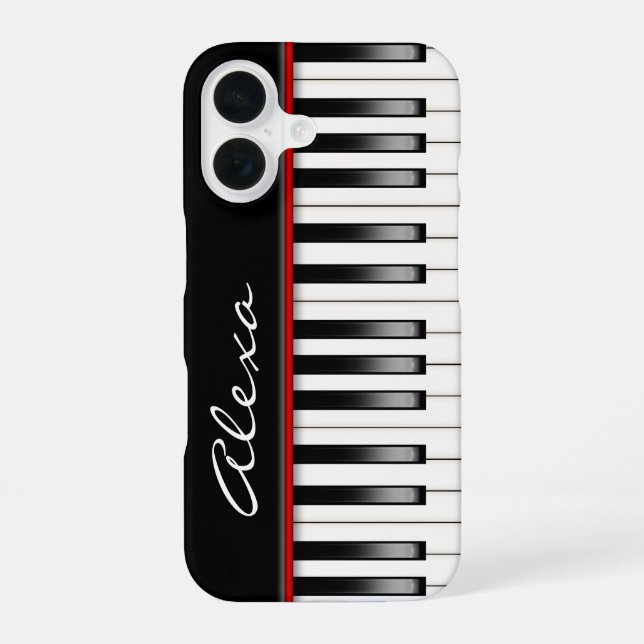 Piano Keyboard With Custom Name iPhone 16 Case (Back)