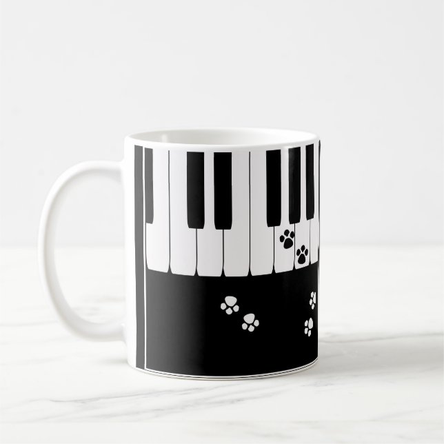 Piano keys and cat feet paws coffee mug (Left)